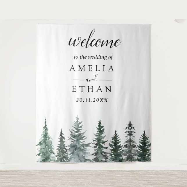Forest Wentre Watercolor Wedding Tapestry (Front)