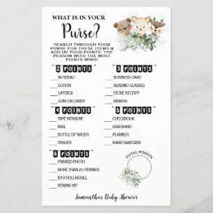 Forest What is in your Purse Baby Shower Game Card