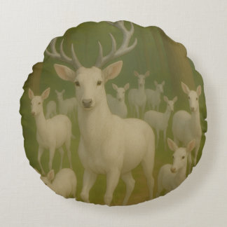 Forest white deer round cushion