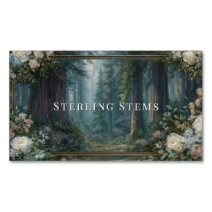 Forest White Rose Gold Frame Painterly Woodland Magnetic Business Card