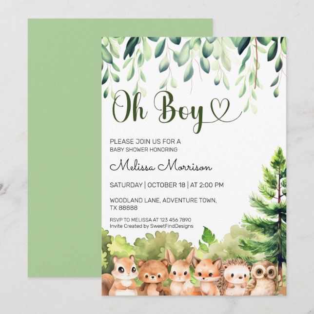Forest Wild Cubs Oh Boy Baby Shower Invitation (Front/Back)