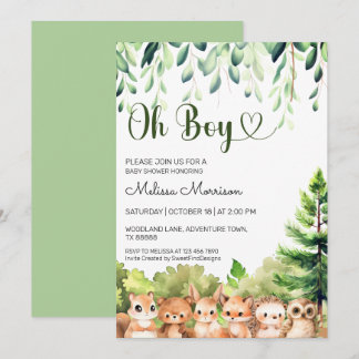 Forest Wild Cubs Oh Boy Baby Shower Invitation