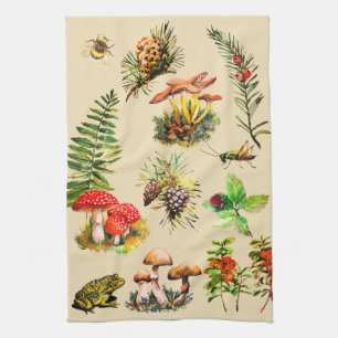 Forest, wild mushrooms tea towel
