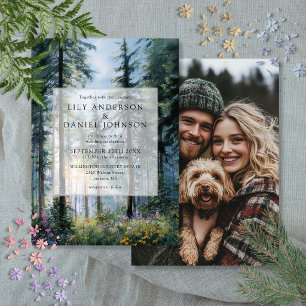 Forest Wildflower Floral Rustic Wedding Photo Invitation