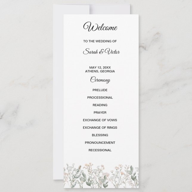 Forest Wildflowers Wedding Program (Front)