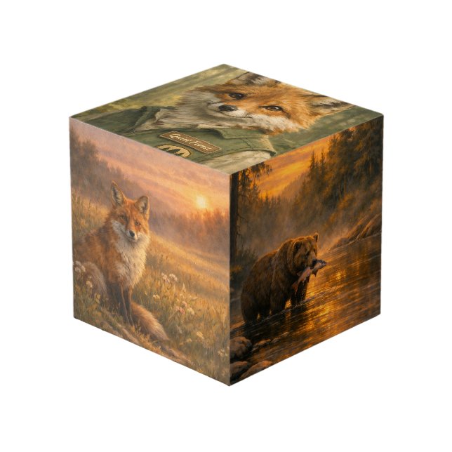Forest Wildlife Cube — Wolf, Owl, Fox & Bear (Front Angled)