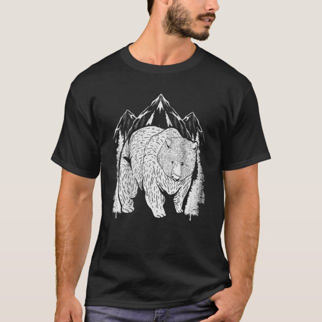 Forest Wildlife Nature Outdoor Mountains Grizzly B T-Shirt (Front)