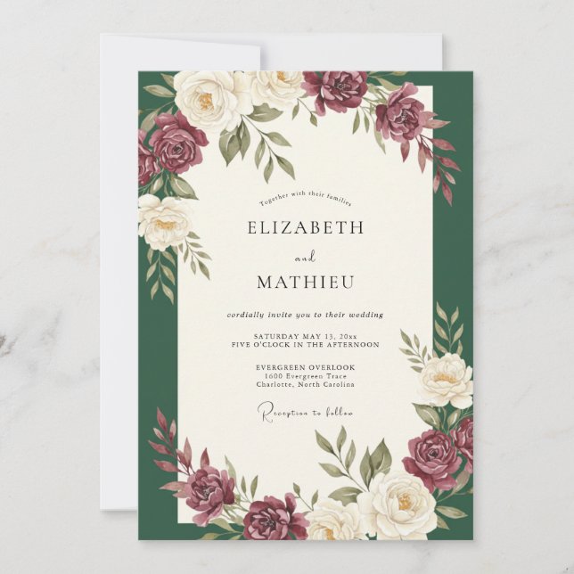 Forest Wine Rose Wedding Invitation (Front)