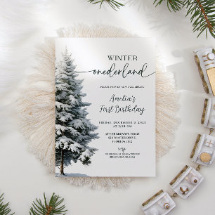 Forest Winter Onederland Birthday Invitation