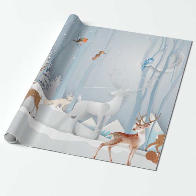 Forest Winter Wonderland Wrapping Paper (Unrolled)