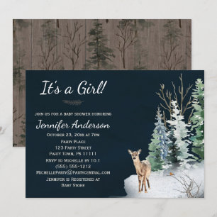 Forest Winter Woodland Deer Girl Baby Shower Invitation