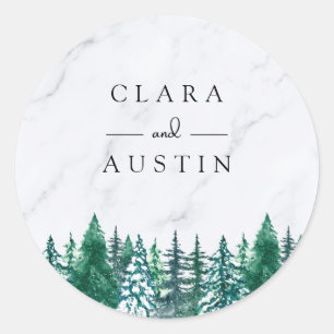 Forest Wintre Watercolor Wedding Classic Round Sticker