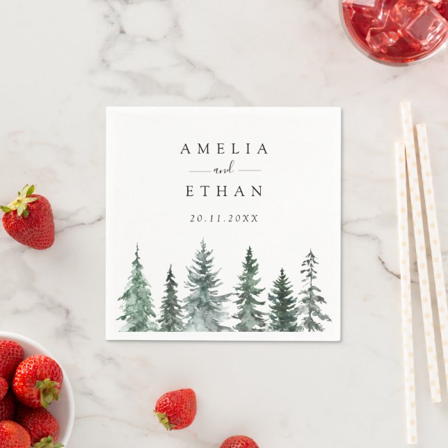 Forest Wintre Watercolor Wedding Napkin (Insitu)