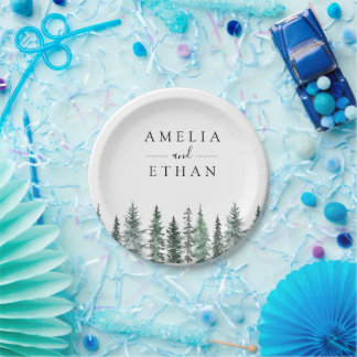 Forest Wintre Watercolor Wedding Paper Plate