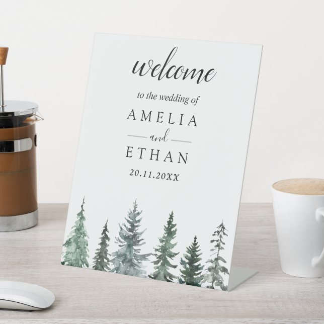 Forest Wintre Watercolor Wedding Pedestal Sign (In SItu)