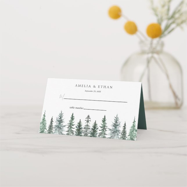 Forest Wintre Watercolor Wedding Place Card (Front)