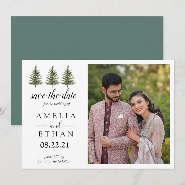Forest Wintre Watercolor Wedding Save The Date (Front/Back)