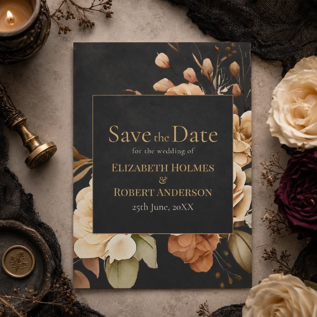 Forest Witch Black Floral Save the Date (Forest Witch Black Floral Save the Date)