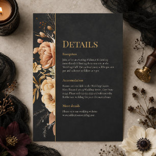 Forest Witch Black Floral Wedding Details Card