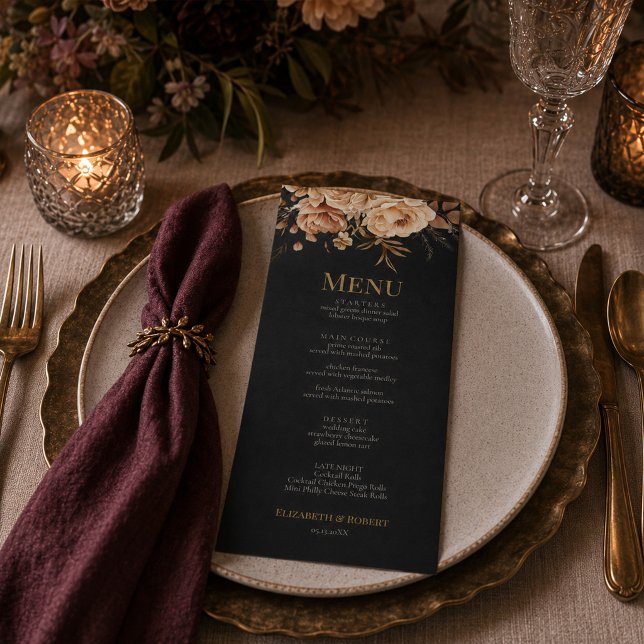 Forest Witch Black Floral Wedding Menu (Forest Witch Black Floral Wedding Menu)
