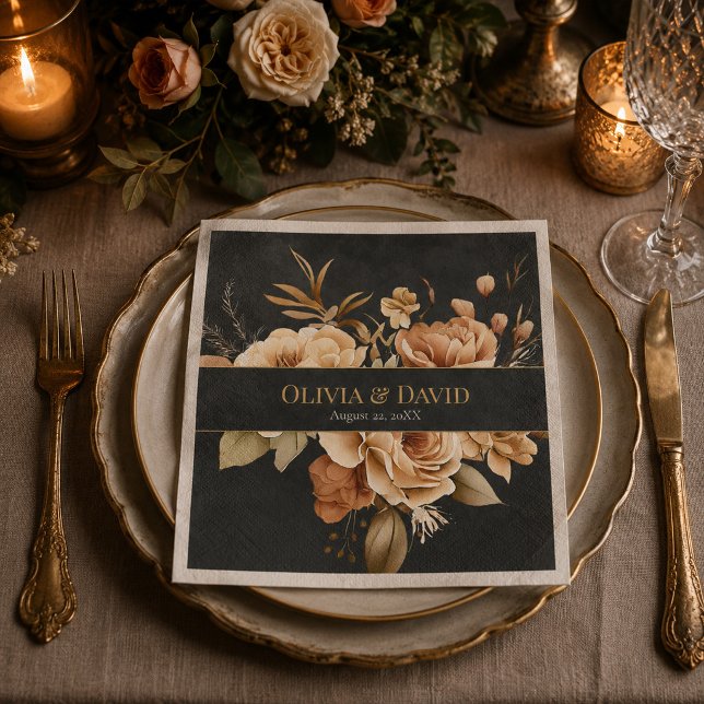 Forest Witch Black Floral Wedding Napkins (Forest Witch Black Floral Wedding Napkins)