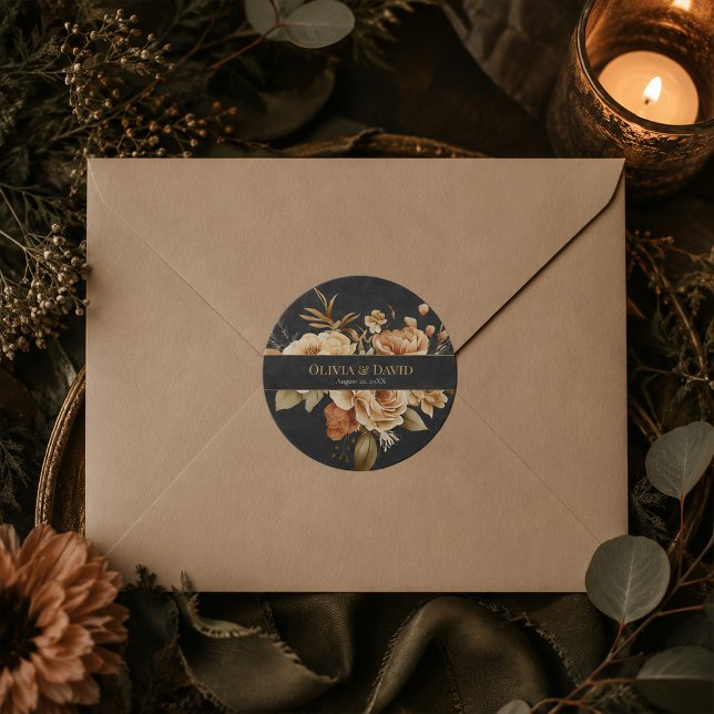 Forest Witch Black Floral Wedding Round Sticker (Forest Witch Black Floral Wedding Round Sticker)