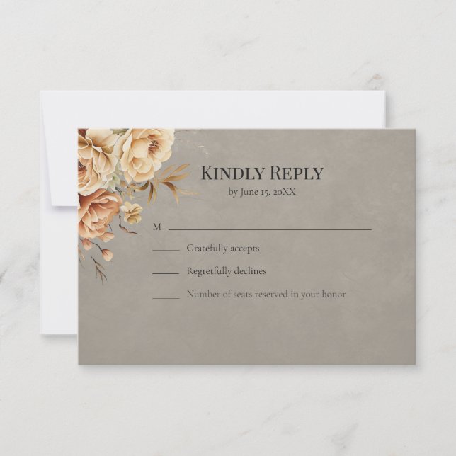 Forest Witch Black Floral Wedding RSVP Card (Front)