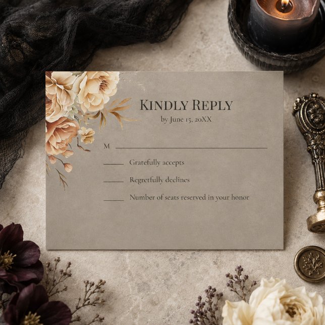 Forest Witch Black Floral Wedding RSVP Card (Forest Witch Black Floral Wedding RSVP Card)
