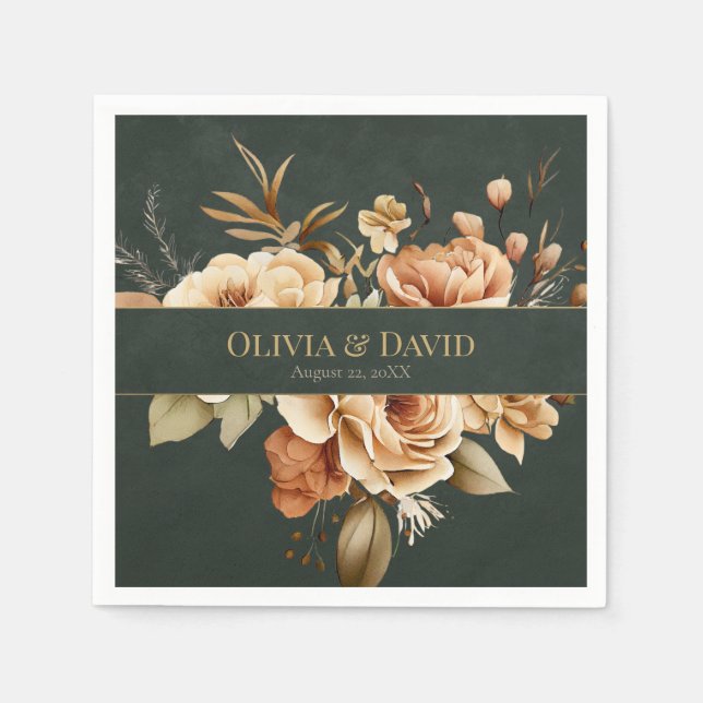 Forest Witch Green Floral Wedding Napkins (Front)