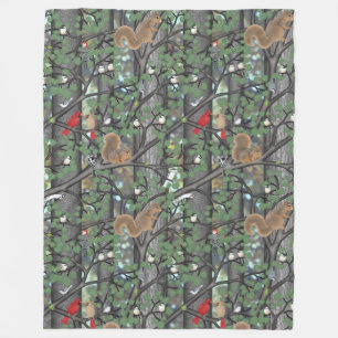 forest with birds and squirrels fleece blanket