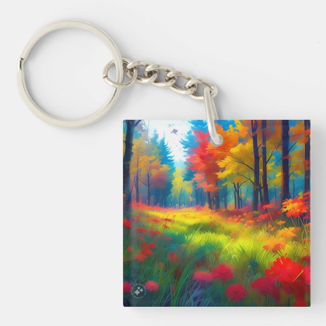 Forest with Colourful Trees And Flowers-47560 Key Ring (Front)