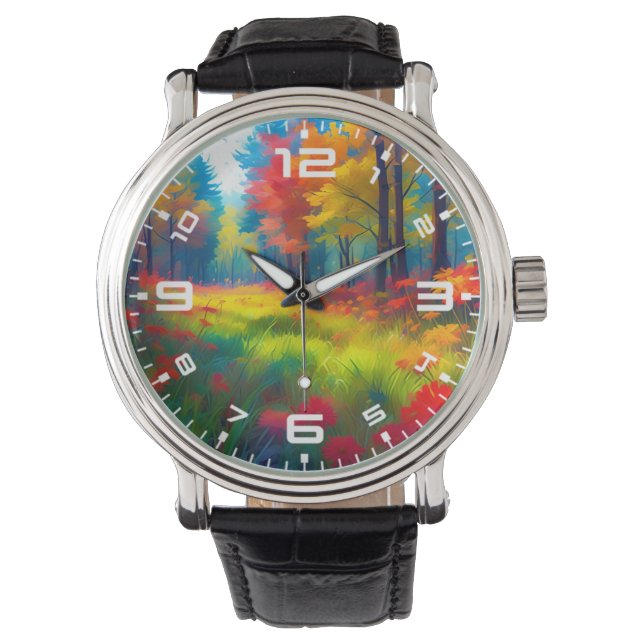 Forest with Colourful Trees And Flowers-47560 Watch (Front)