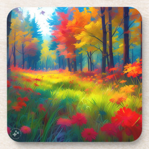 Forest with Colourful Trees And Flowers Coaster