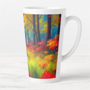 Forest with Colourful Trees And Flowers Latte Mug
