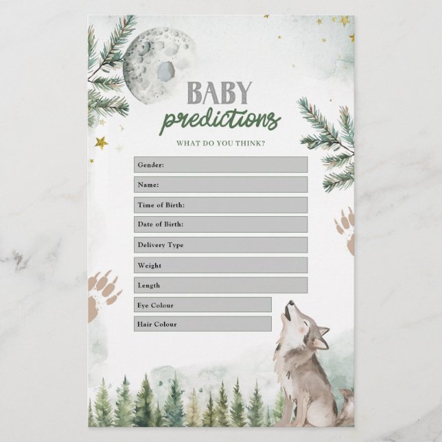 Forest Wolf  Baby Predictions Games (Front)