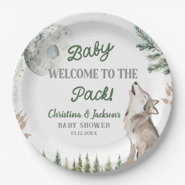 Forest Wolf Baby Shower Paper Plate (Front)