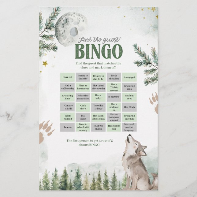 Forest Wolf Find The Guest Bingo Games (Front)
