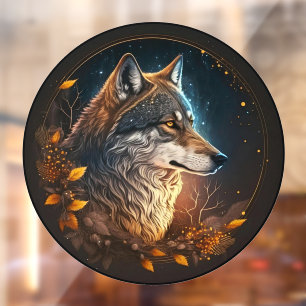 Forest Wolf Night Sky Wilderness Animal Art Window Cling
