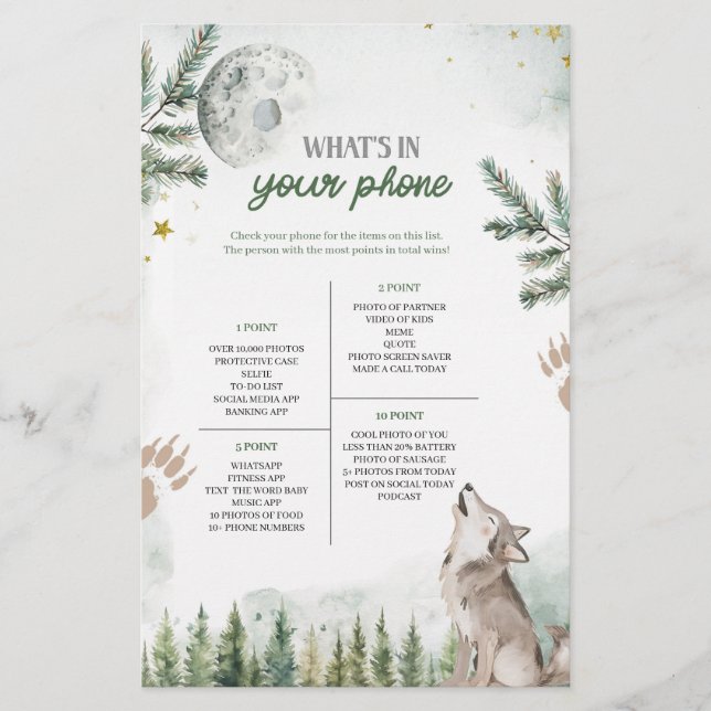 Forest Wolf What's In Your Phone Game (Front)