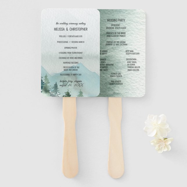 Forest Wonder Rustic Pine Wedding Ceremony Hand Fan (Front and Back)