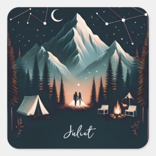 Forest Wood Sky Tree Fire Camping Bridal Shower Square Sticker