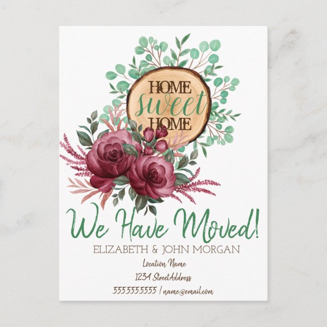 Forest Wood Theme,Flowers Home Sweet Home Announcement Postcard (Front)