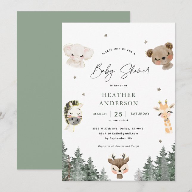 Forest Woodland Animal Baby Shower Invitation (Front/Back)