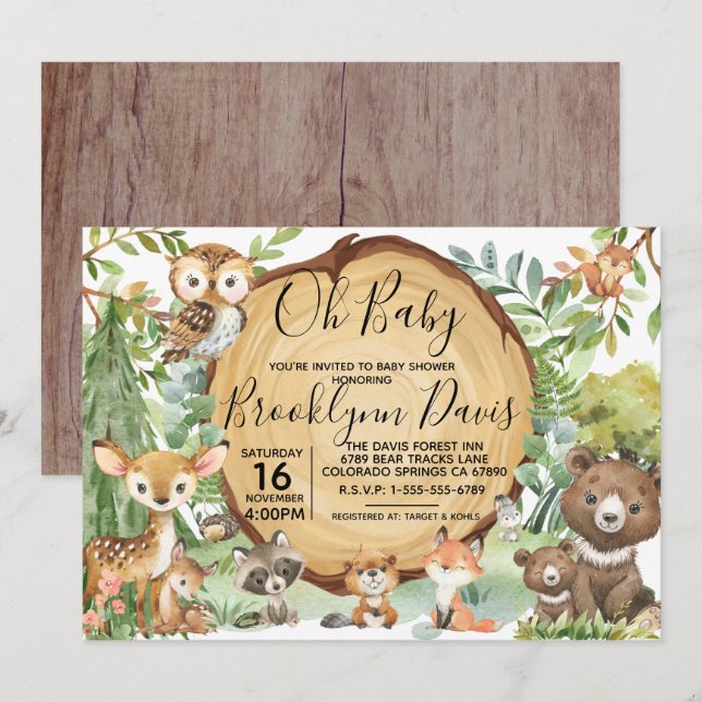 Forest Woodland Animal Baby Shower  Invitation (Front/Back)