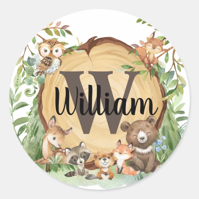 Forest Woodland Animal Monogram Sticker (Front)