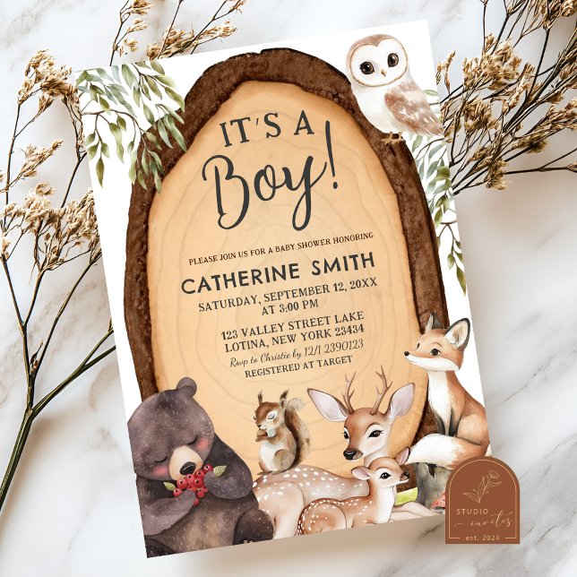 Forest Woodland Animal Wild One Baby Shower  Invit Invitation (Creator Uploaded)