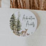 Forest Woodland Animals Adventure Awaits 6 Cm Round Badge<br><div class="desc">Introducing our forest woodland animals adventure awaits button – perfect for a cute and whimsical celebration! Featuring a modern watercolor forest theme with adorable creatures like a fox, brown bear, bunny, and deer, it's great for a gender-neutral shower. This bohemian design sets a sweet and simple scene with its natural...</div>