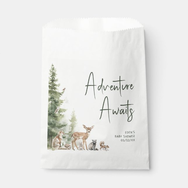 Forest Woodland Animals Adventure Awaits Favour Bags (Front)