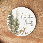 Forest Woodland Animals Adventure Awaits Round Paper Coaster<br><div class="desc">Introducing our forest woodland animals adventure awaits round paper coaster – perfect for a cute and whimsical celebration! Featuring a modern watercolor forest theme with adorable creatures like a fox, brown bear, bunny, and deer, it's great for a gender-neutral shower. This bohemian design sets a sweet and simple scene with...</div>