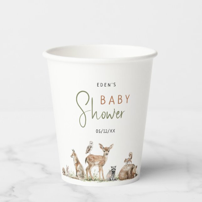 Forest Woodland Animals Adventure Baby Shower Paper Cups (Front)